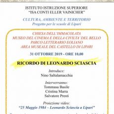 “RICORDO DI LEONARDO SCIASCIA” IL 31 OTTOBRE A LIPARI 